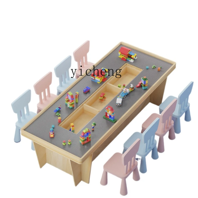 Mesa De Construção De Madeira Maciça Para Educação Infantil, Mesa De Brinquedo Multifuncional, Montagem De Puzzle, Mesa De Jogos, XL