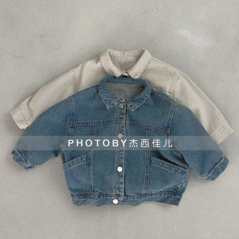 Ins UNITIM 1-6Yrs Kids Boys Denim Jackets Autumn Turn Down Collar Children Boys Outerwear Coats Solid Toddler Babys Boys Coats