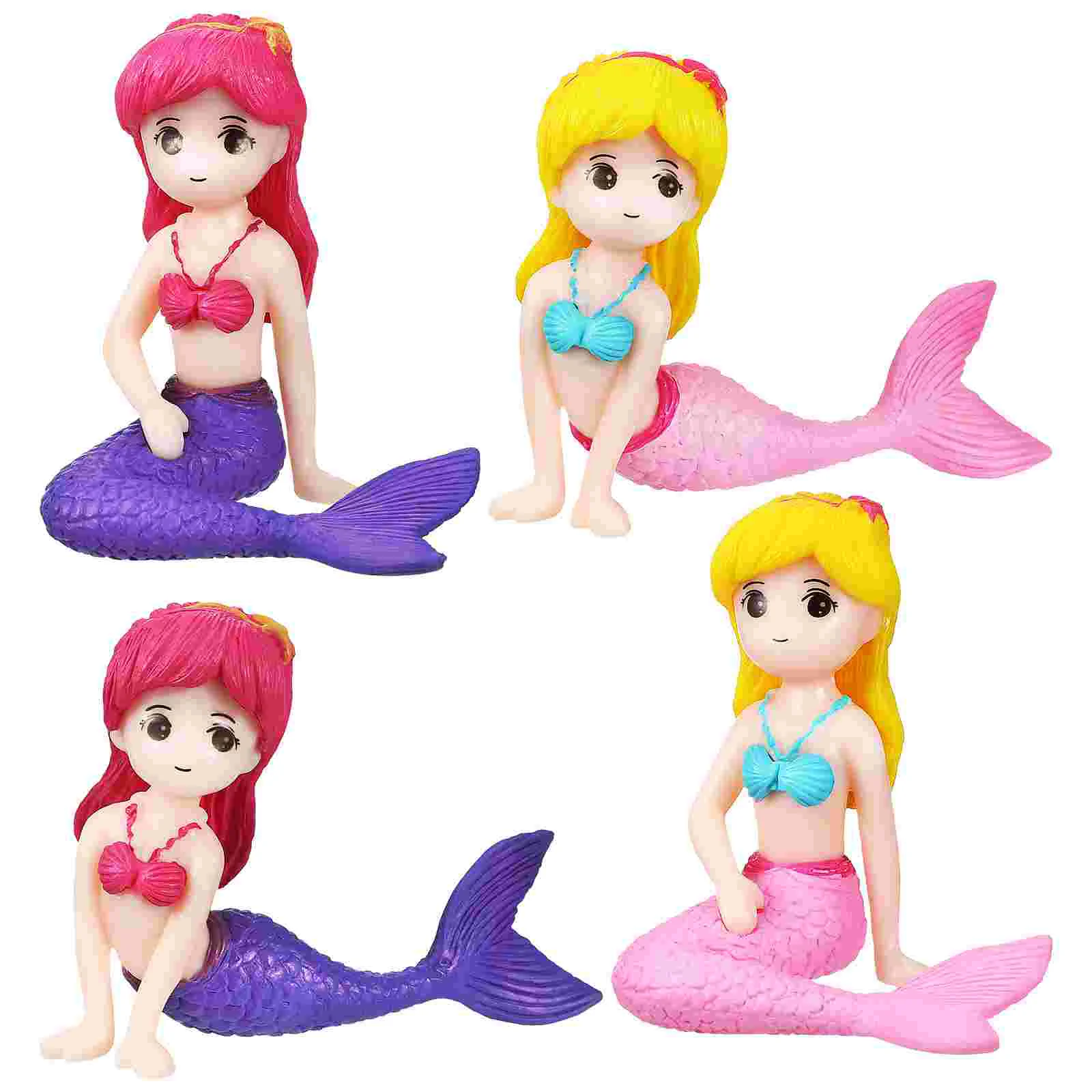 

4 Pcs Container Mermaid Ornaments Baby Child Fish Tanks Garden Statue Princess Toys Plastic Bath Tub Accessory Dolls