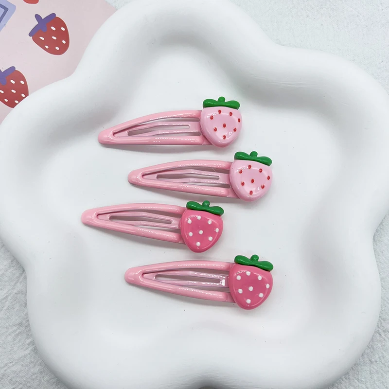 2pcs/set Cute Sweet Strawberry Hairpin Lovely Pink Hair Clips Women Girls Bangs Clips BB Snap Clip Hair Accessories