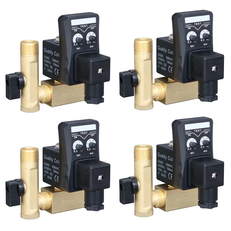 

4Pcs 1/2 Inch Dn15 Electric Timer Auto Water Valve Solenoid Electronic Drain Valve For Air Compressor Condensate