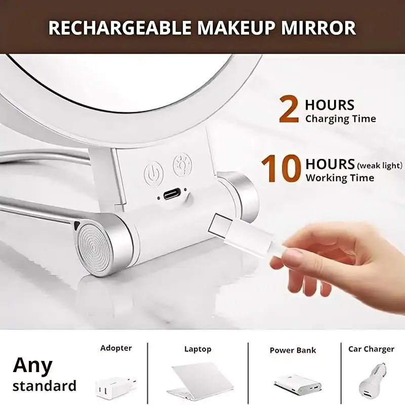 Portable Rechargeable Makeup Mirror with Lighting 1X/10X Magnifying Mirror Foldable Double-Sided Desktop LED Makeup Mirror view 5