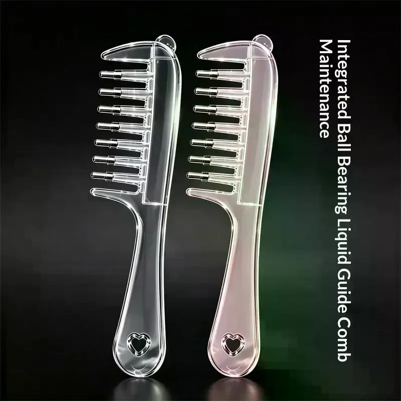 Home Salon Tool Unisex Transparent Essential Oil Applicator Massage Comb With Built-In Liquid Reservoir Rolling Metal Teeth 1Pc