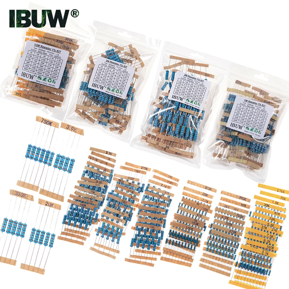 1/4W 1/2W 1W 2W 3W Resistance Set 1% Metal Film Resistor Assortment Kit 1K~820K 0.1R~750R 10K