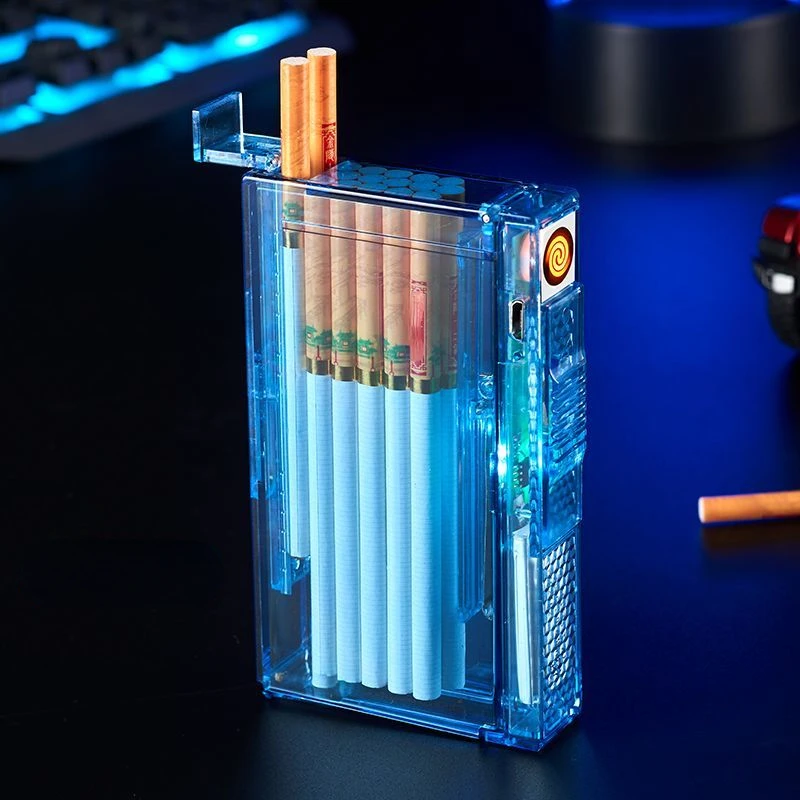 Portable Charging Ignition Cigarette Box with 20 Fine Branches Automatic Bullet Smoke Anti-pressure Windproof and Moisture-proof