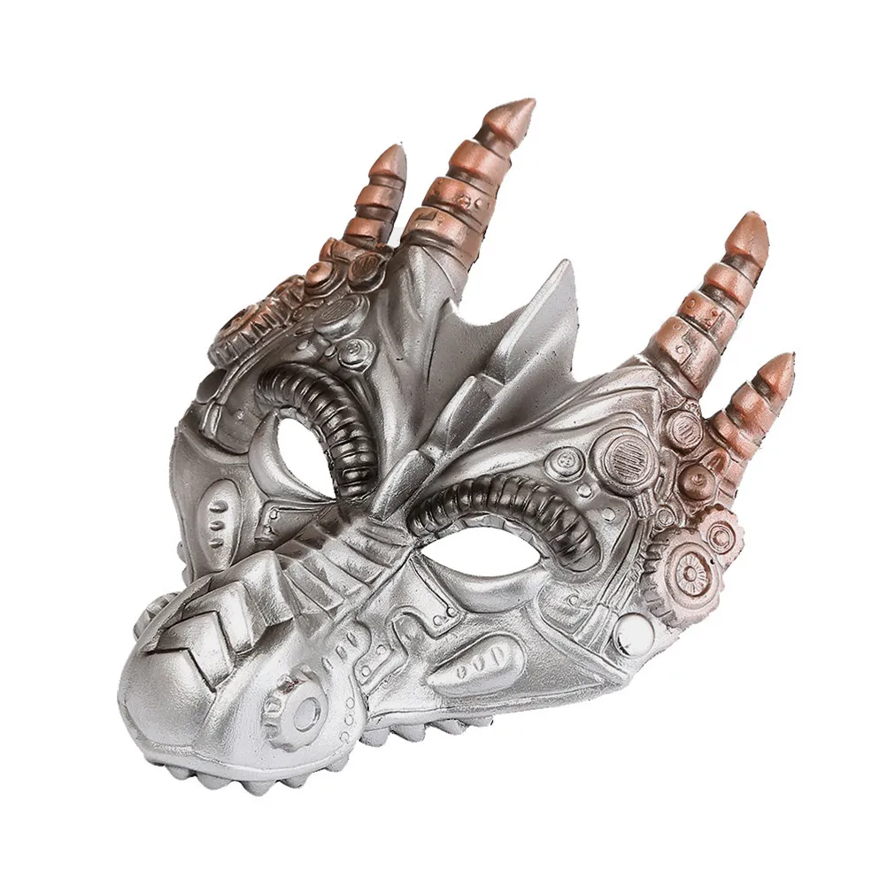 1 unidad de máscara de dragón para fiesta de Halloween, disfraz plateado con diseño estereoscópico, accesorio para máscaras, ideal para cosplay, festivales y para destacar.