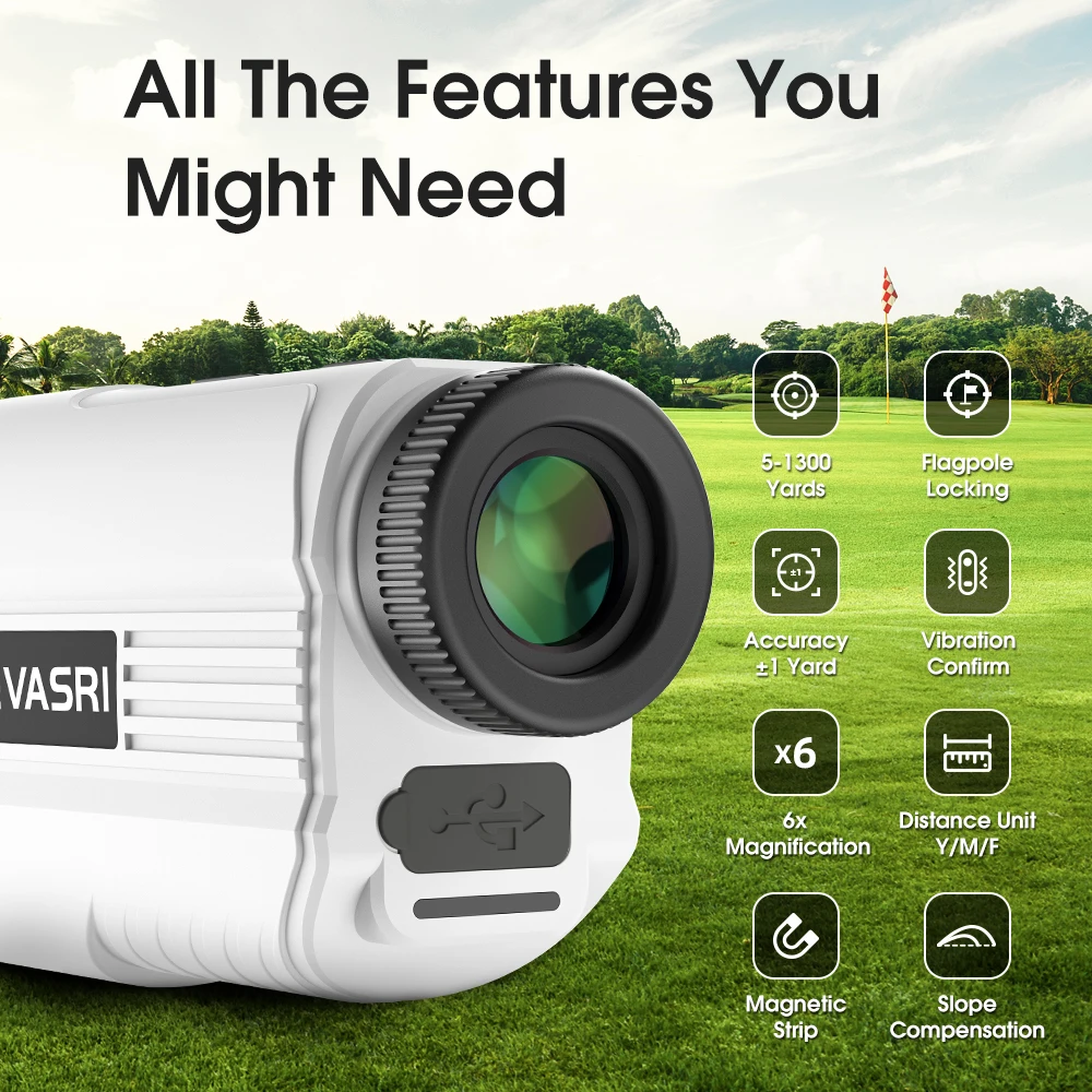 REVASRI Mini 1300 Yards Golf Rangefinder with Flag Locking Vibration Function 6x Magnification USB-C Charge for Ladies Golfers