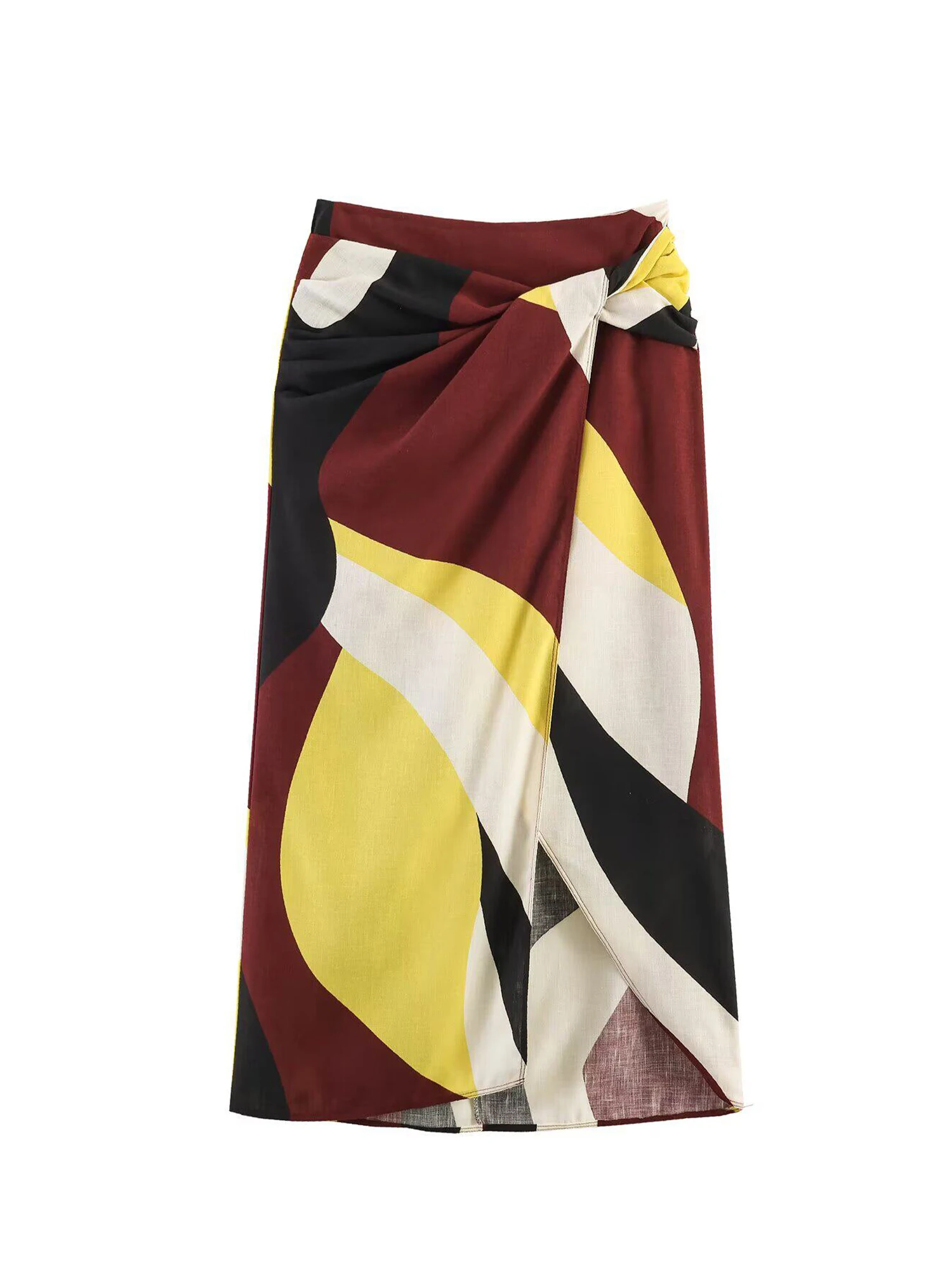 

Women's Brown Printed Midi Wrap Skirt Y2K A-Line Skirt Vintage 2000s Fashion Casual High Waist Long Skirt for Women Summer New
