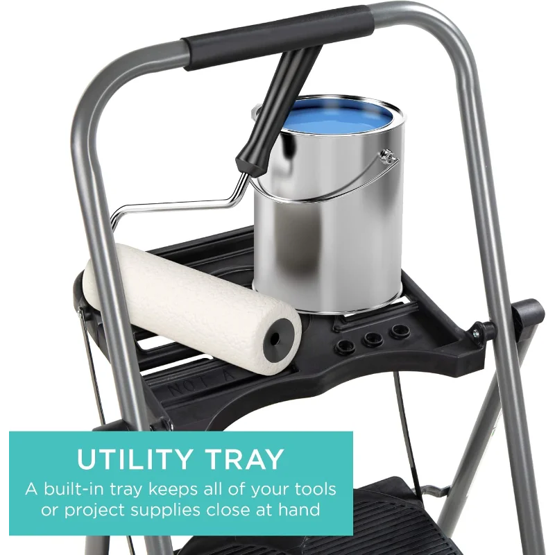 Best Choice Products 3-Step Ladder with Tool Tray, Portable Folding Wide Anti-Slip Step Stool, Hand Grip for Home and Office