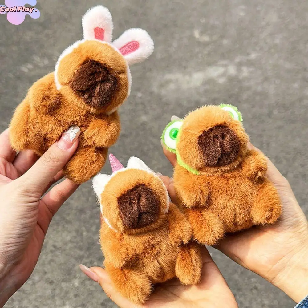 

Creative Soft Capybara Key Ring Fur Cross Dressing Plush Capybara Pendant PP Cotton Frog Cartoon Animal Keychain Bag Pendant