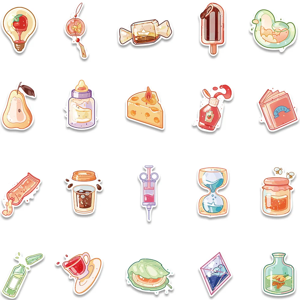 10/20/40pcs INS Style Cute Glass Food Cartoon Stickers Aesthetic Decal Laptop Scrapbook Phone Car Graffiti Sticker for Girl Kid