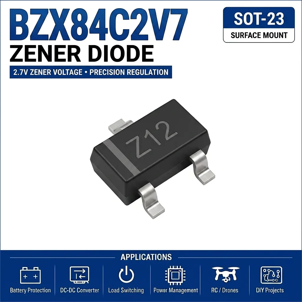 (100 pcs) BZX84C2V7 SOT-23 (Marking Z12) - Zener Diode 2.7V 300mW