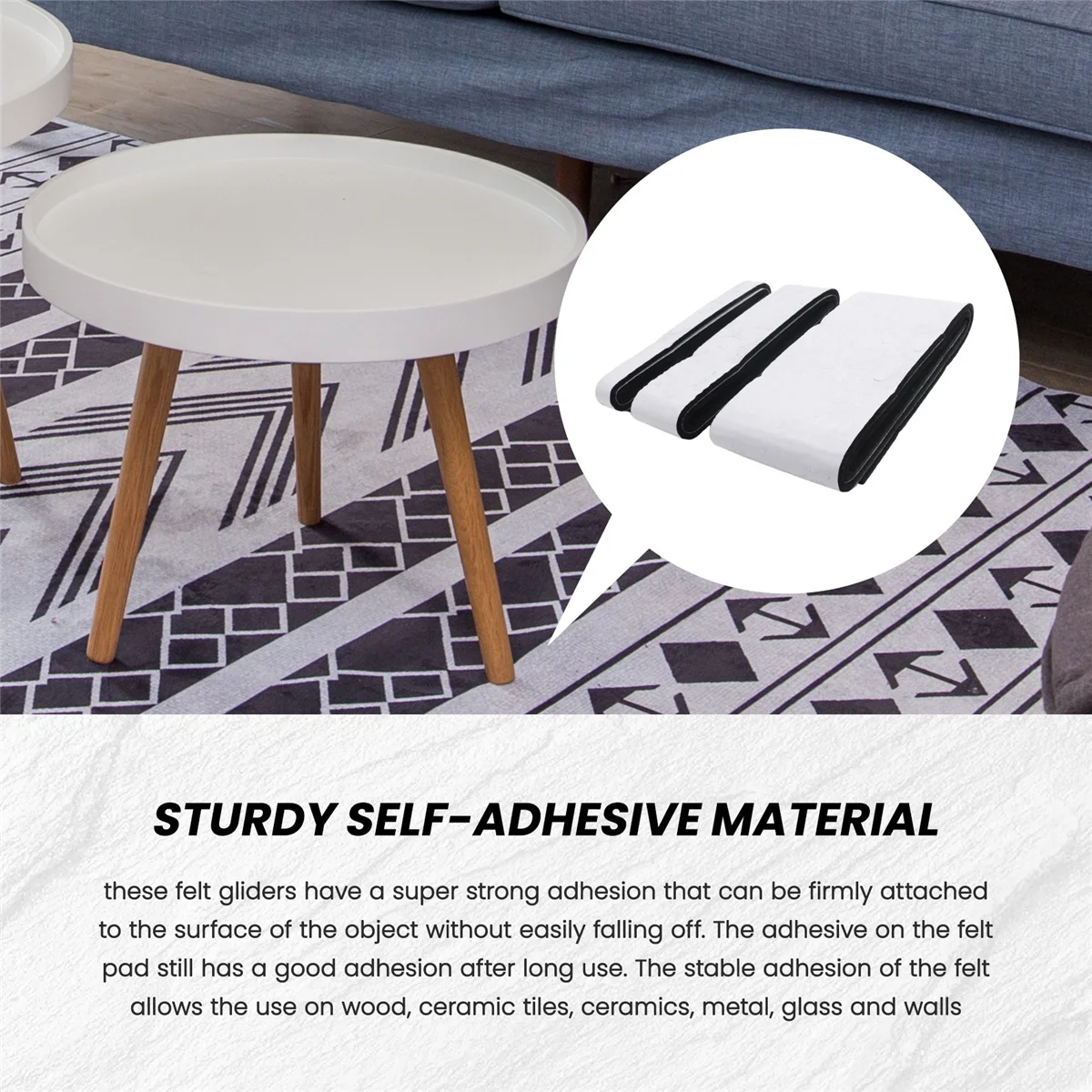 FLLF Self-Adhesive Felt Glider,3 Gulungan Felt Glider (100 x 10 cm + 100 x 5 cm + 100 x 2 cm),5 mm Self-Adhesive, untuk Kursi