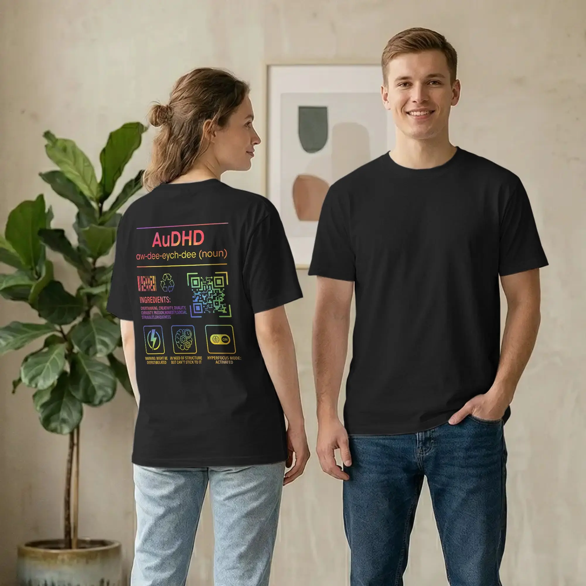 Backprint AuDhd Definition Neurodiversity T-Shirts Men ADHD Autism Cotton Tees Round Neck Short Sleeve T Shirt Gift Idea Tops