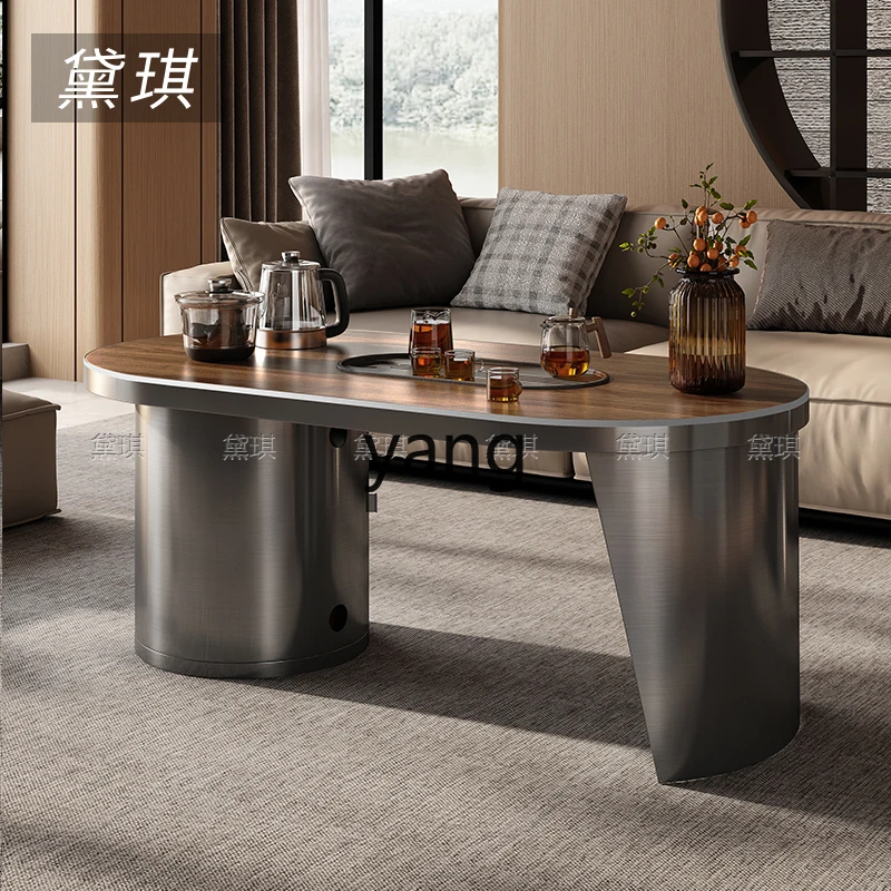

LMM stainless steel light luxury wood grain rock slab multi-functional tea table sofa combination