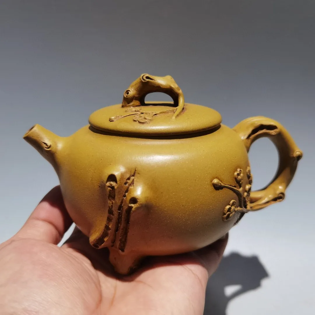 Purple Clay Pot plum blossom pattern Tree stump shaped three legged pot Teapot Kettle Tasting tea ceremony Ornaments