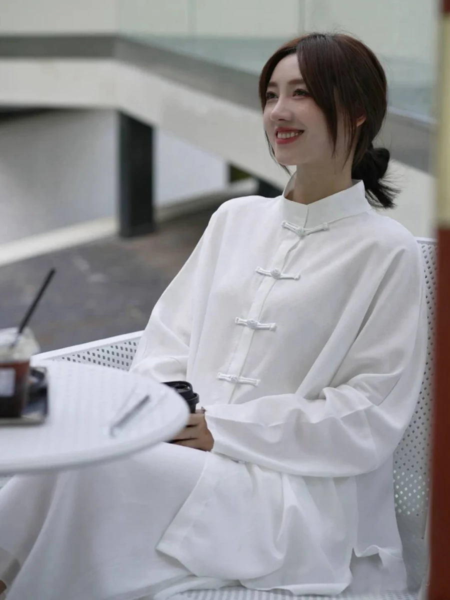Revised Hanfu Tang Costume Women's Retro Chilled Series New Chinese Style Women's Summer Top with Button Design Polyester Fabric