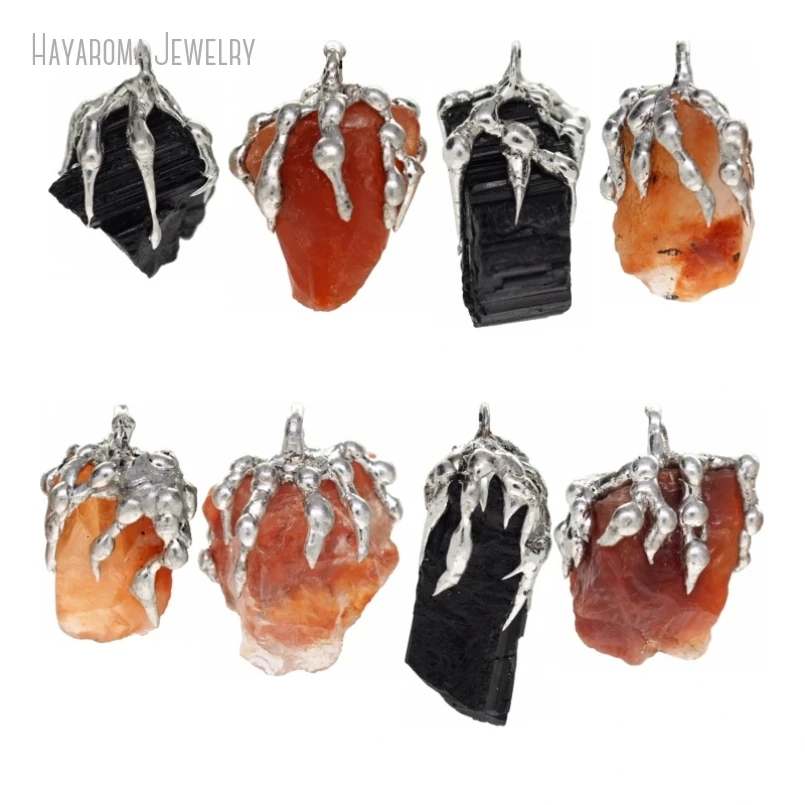 

10Pcs Spiky Liquid Metal Cyber Pendant Natural Stone Tourmaline Jewelry y2k Grunge Charm for Keychain