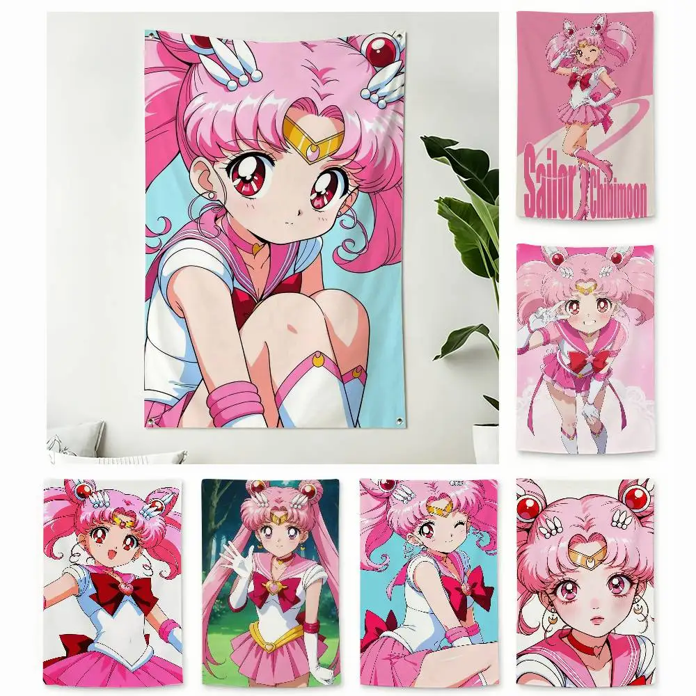 Anime S-Sailor Chibi-Moon Home Decor Vertical Flags Indoor Outdoor Hanging Decor for Bedroom Living Room Wall Decoration