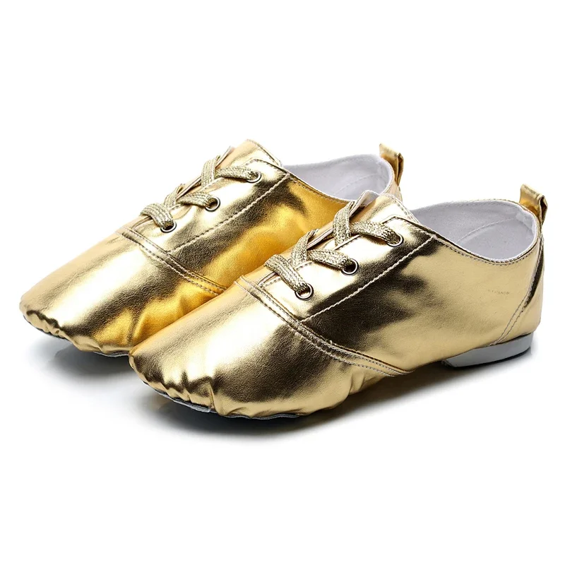 Gold Silver Jazz Shoes PU Modern Dance Stage Performances Boots Square Soft Sole Sneakers