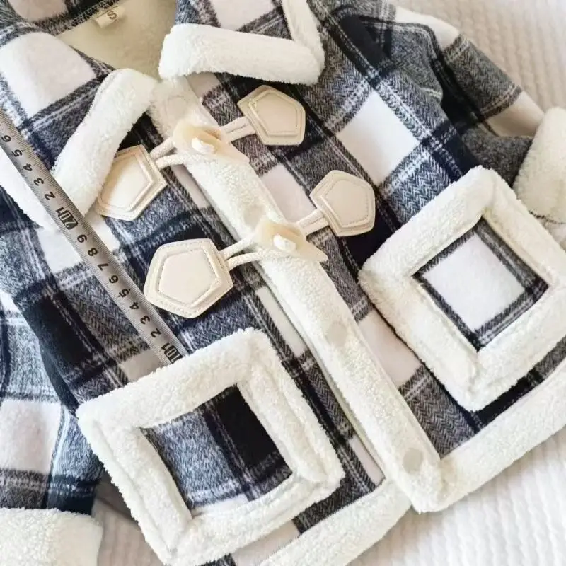 2026 Kids Wool Coat Thick Alpaca Princess Style Plaid Coat New Year Snow Outerwear Fashion Warm Clothing