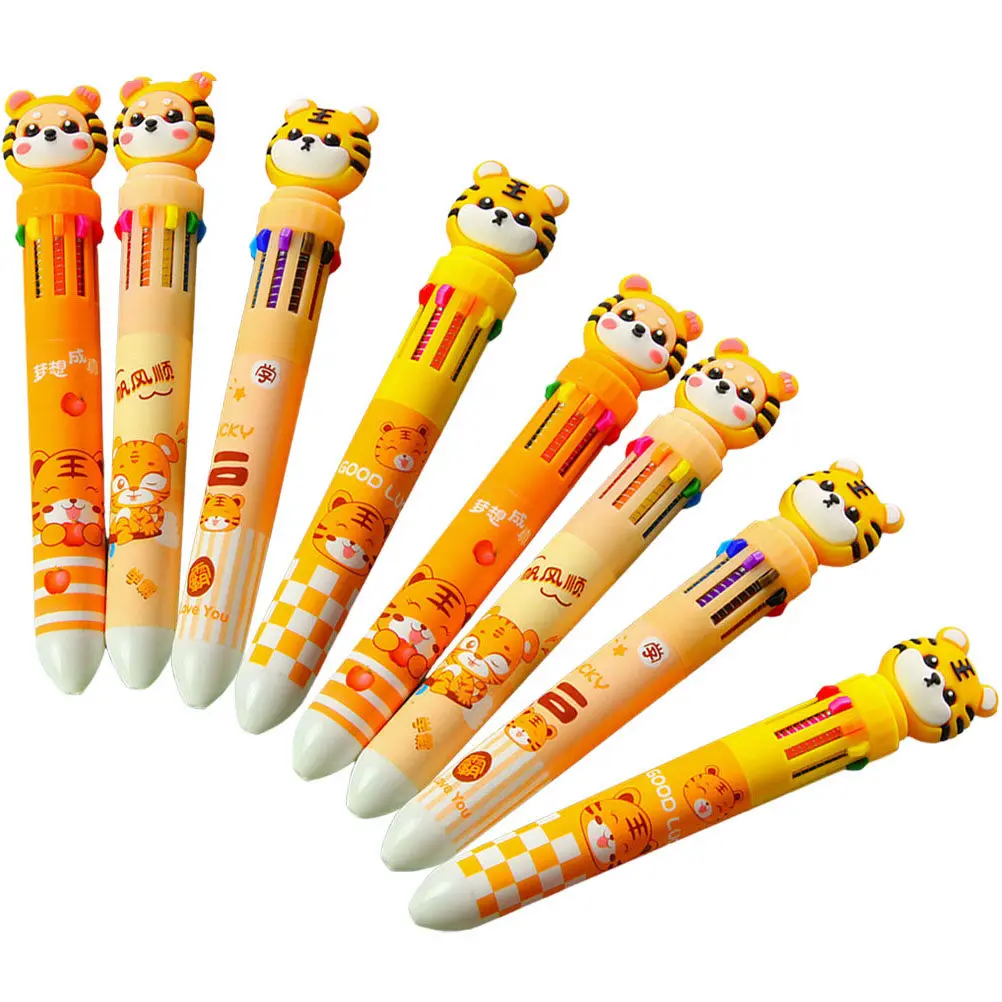 

8Pcs Cartoon Tiger Ballpoint Pens Safe Long-Lasting Ink Multi Colored Pen for Perfect Gift Choice School Study