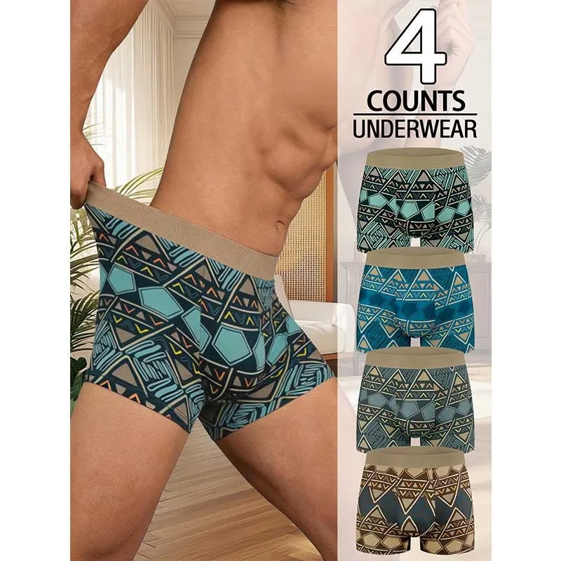 Men's Pattern Printed Quick Dry Polyester Boxer Briefs,  EU Size Lightweight Breathable Underwear for Men Daily Sports Wear