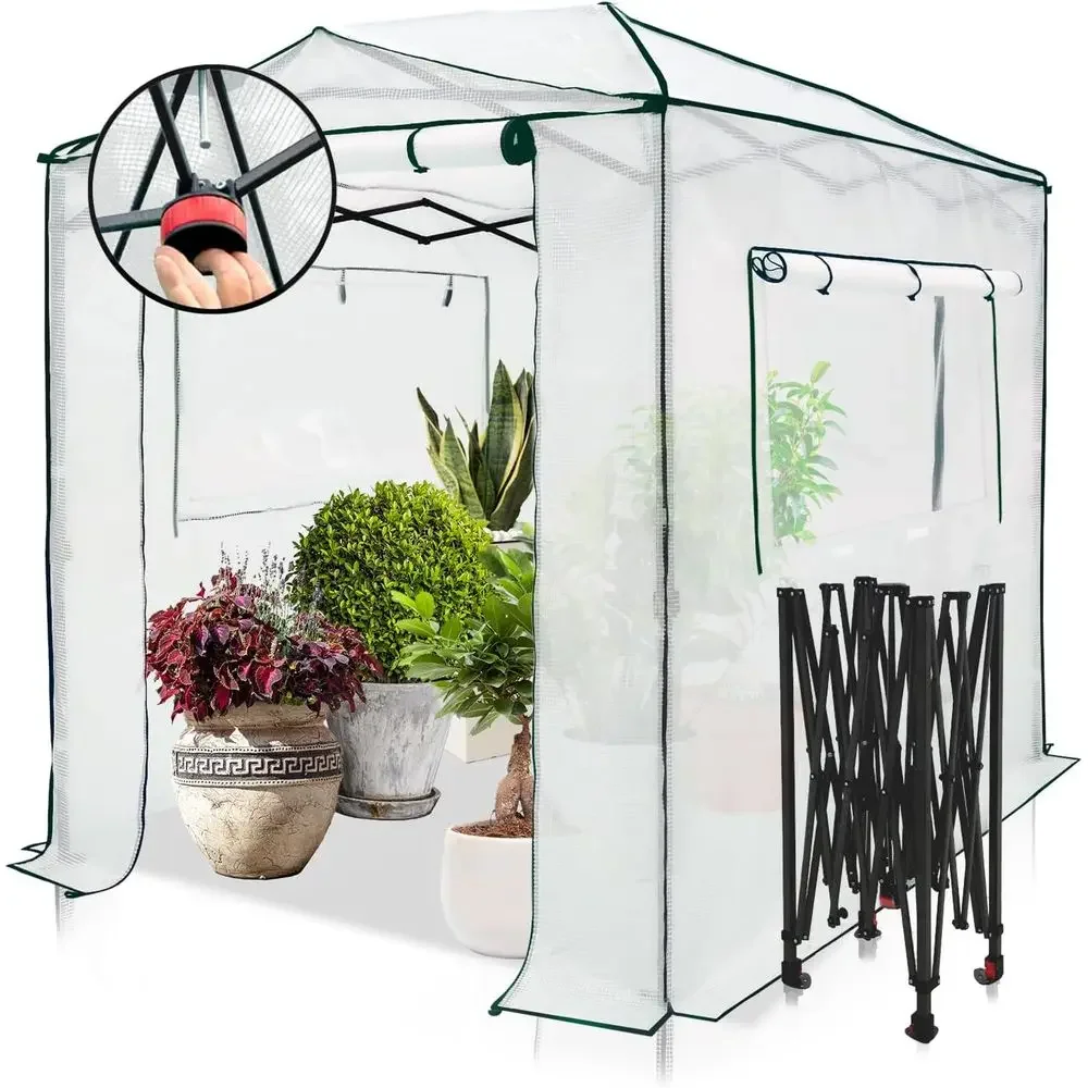 

Теплица-оранжерея 8x6 футов, с рулонными дверями и боковыми окнами, для выращивания растений в помещении/на улице, белая/прозрачная, ограниченное предложение