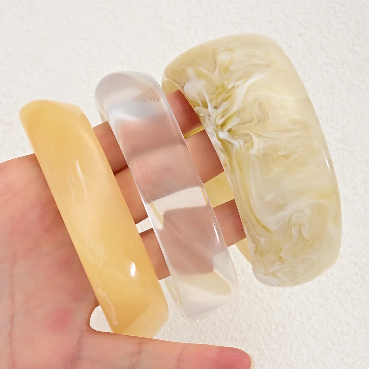 3Pcs/Set Fashion Geometric Smudging Resin Wide Bangles Set Irregular Vintage Stacked Acrylic Chunky Bracelet Punk Jewelry Gift