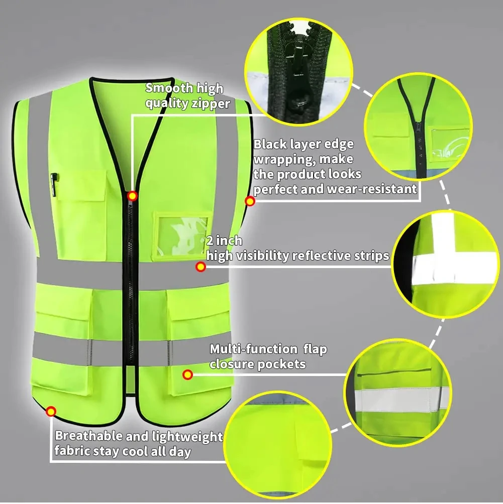 

Reflective Safety Vest High Visibility XXXL Motorcycle Jacket Safety Vest Fluorescent Signal Police For Men Woman