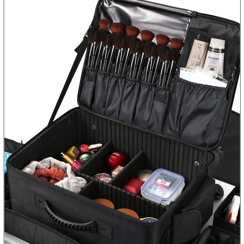 Trolley Borsa per il trucco Borsa per cosmetici Valigia per cosmetici di grandi dimensioni Custodia ricamata multistrato Borsa da viaggio per