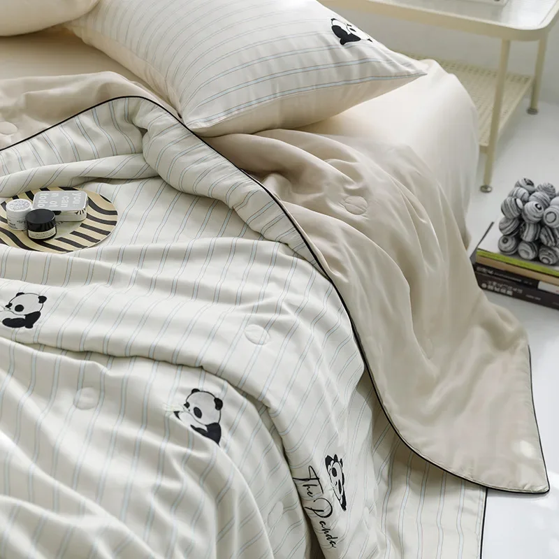 

4pcs Faux Cotton Summer Quilt set with sheets pillowcases, Air Conditioning Quilt, Machine Washable Lyocell Fiber Quilt