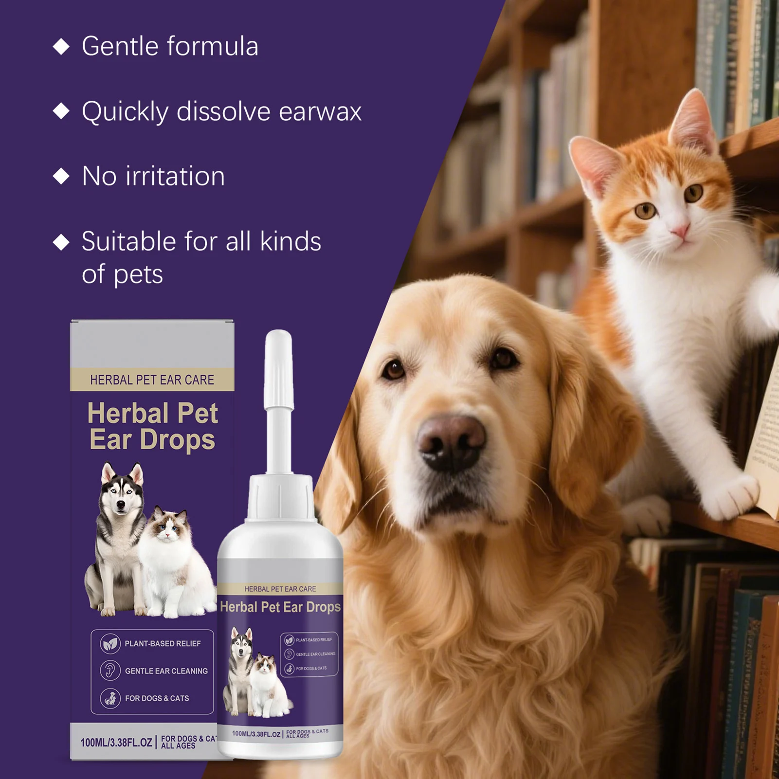 Pet Ear Cleaning Solution 100ML Gentle Formula For Dogs And Cats With Moisturizing And Antiseptic Properties