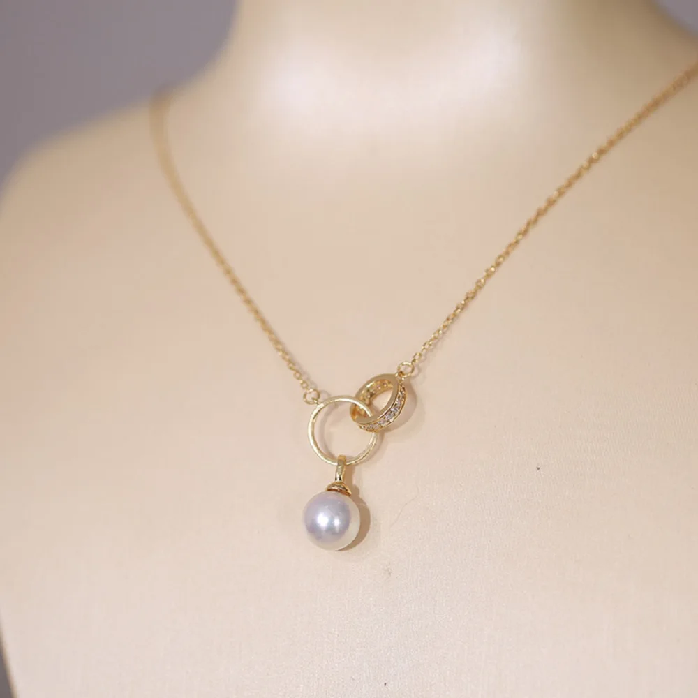 

Double circle pendant AAAA10-11mm natural South Sea round pearl pendant 18in/925