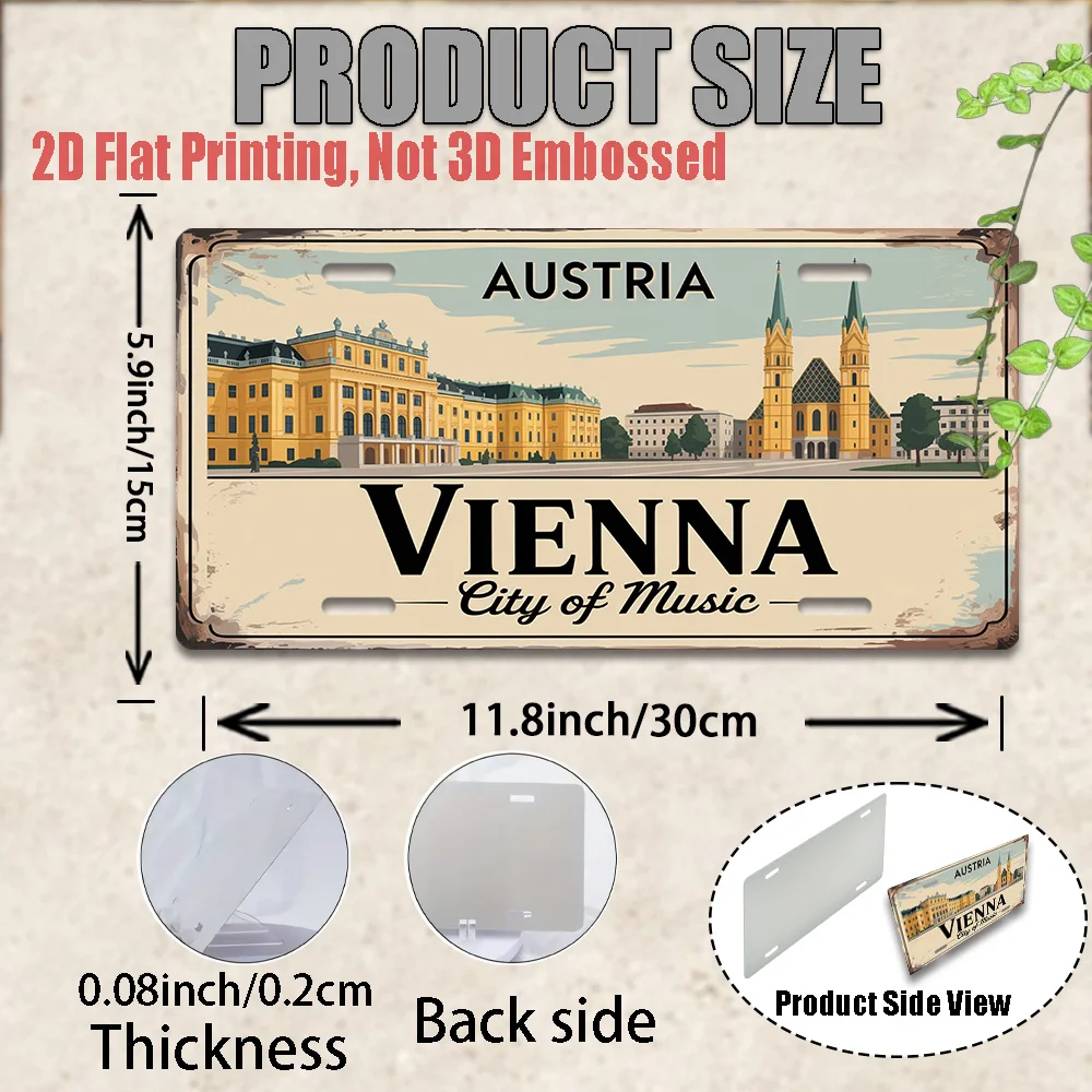 2D Flat, [2D Flat] 1pc, Vintage Metal Sign, Solely for Decoration, Outdoor Wall Art (29.97Cm * 14.99Cm), Welcome to Vienna Sign,