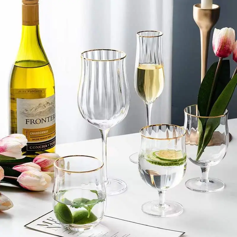 

Petal Glass,Striped Tulip Handmade Phnom Penh Tall Red Wine,Ice Cream,Drinkware Champagne Glassware Creative Personality