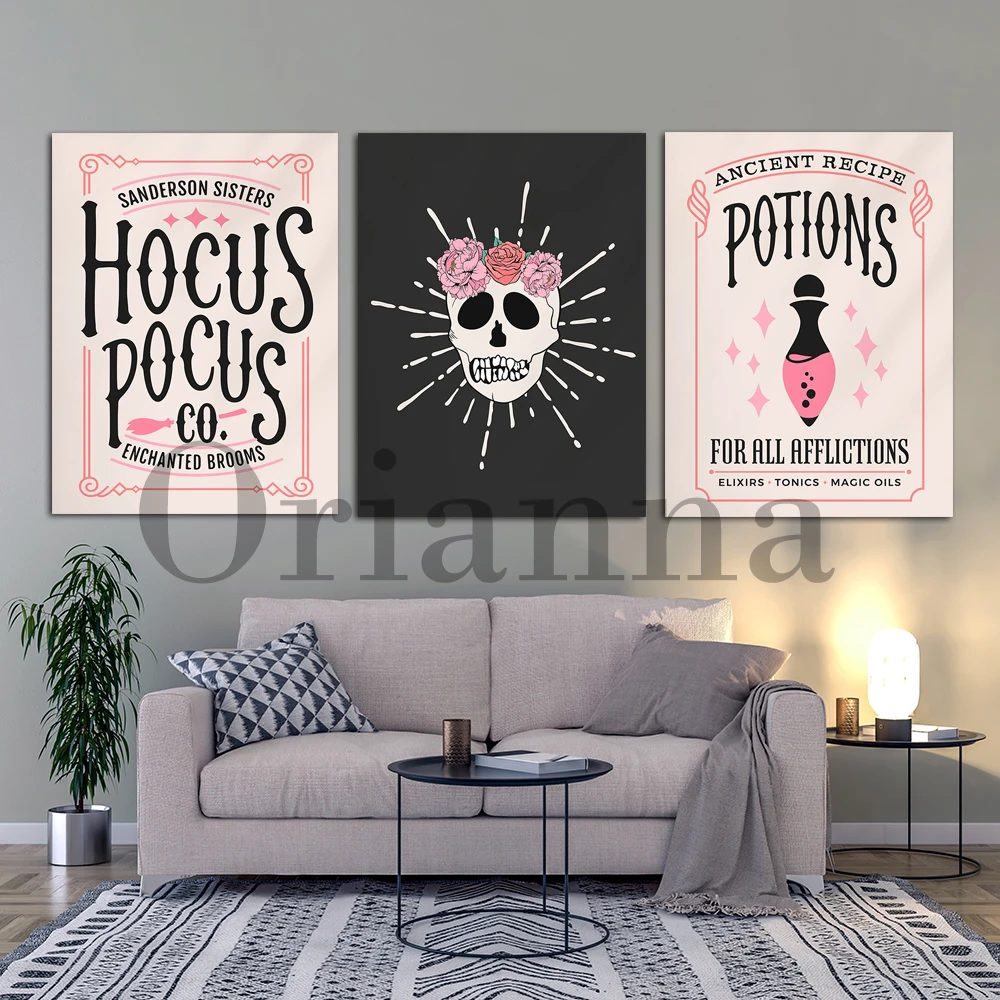 Potions Skull Flower Pastel Witchy Halloween Spooky Sign Wall Art Prints Poster Modern Home Living Room Bedroom Decor Painting