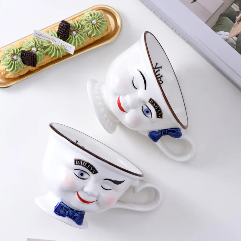 Creative Retro Face Bow Couple Pair Cup, Office Coffee Milk Ceramic Cup Mug Mugs  Cups