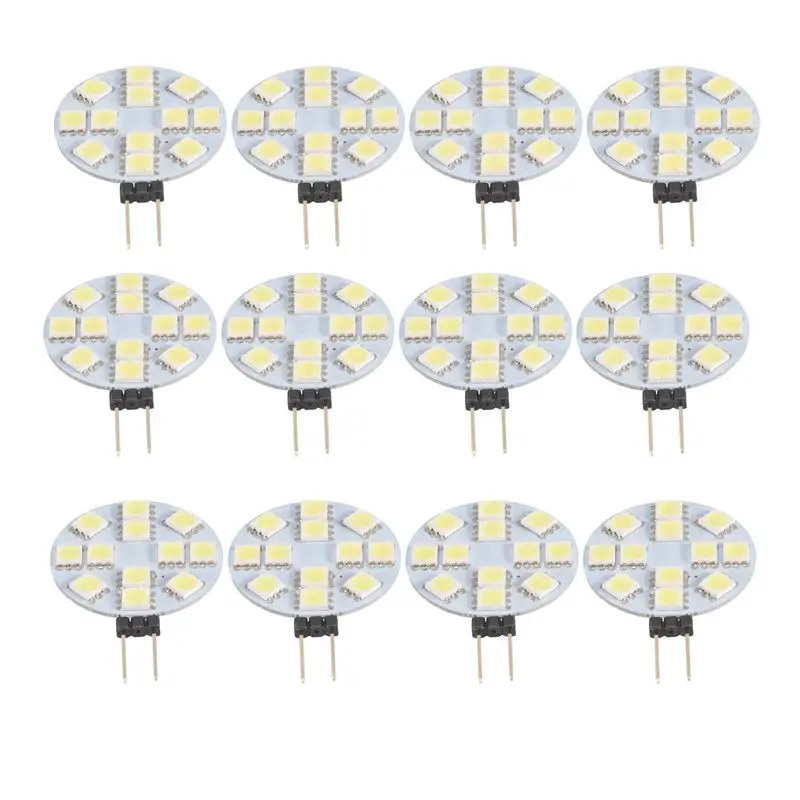 TFTP-12PCS G4 Puck Lights LED Bulbs Side Pin Base Round G4 5050 12SMD LED RV Camper Light Home Reading Light