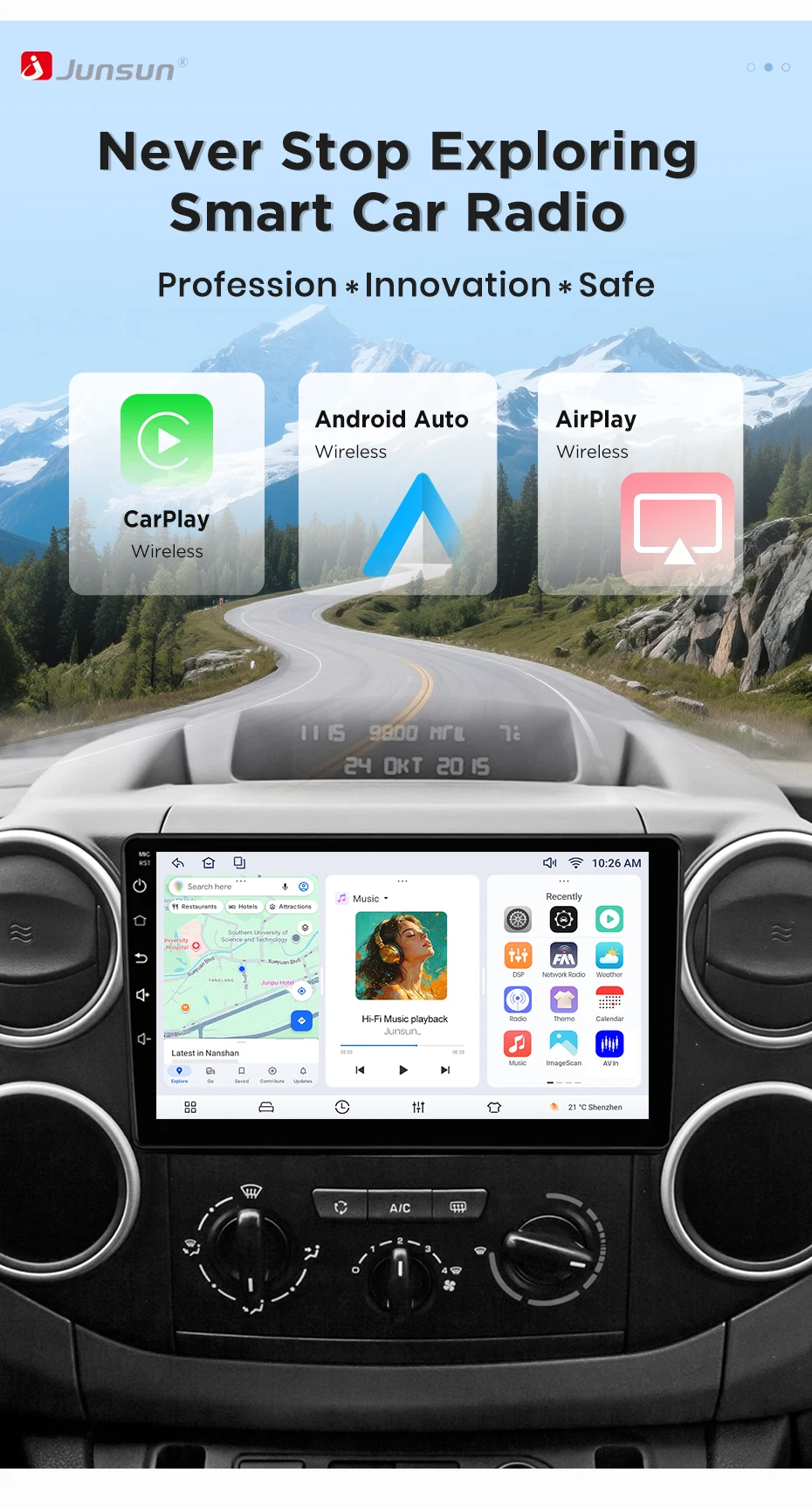 Junsun Wireless CarPlay Android Auto Autoradio für Citroen Berlingo B9 Peugeot Partner 2008-2019 Intelligente Systeme DSP SWC RDS – Detail 1
