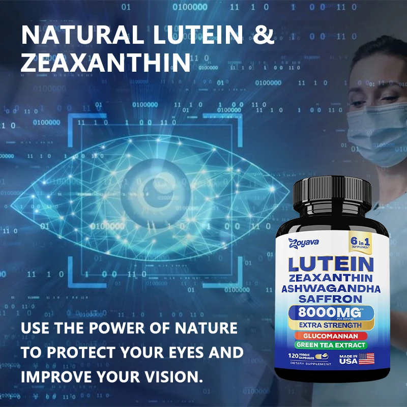 Lutein & Zeaxanthin Supplement 8000 Mg Eye Vitamins with Saffron for Adults, Eye Health Supplement, Supports Vision