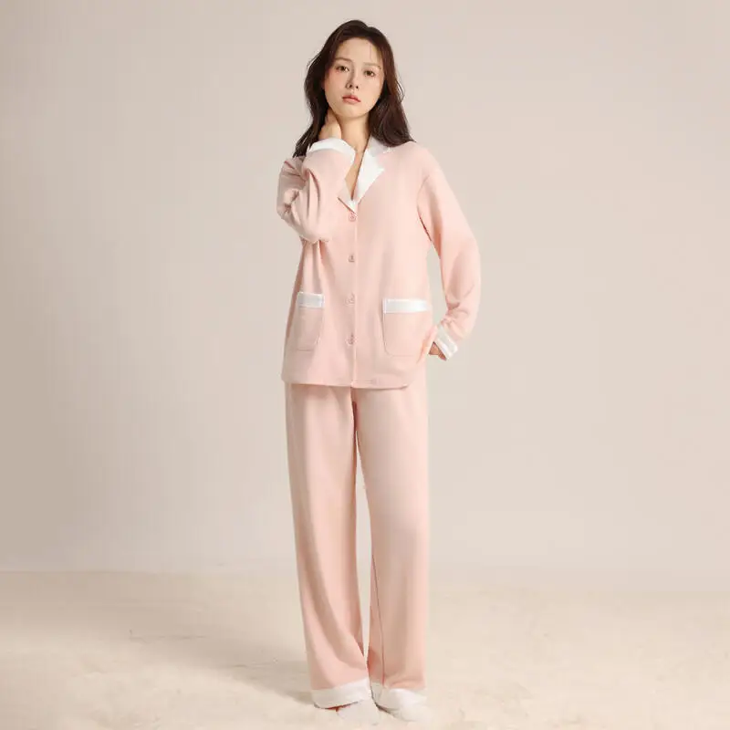 

Осенне-зимняя корейская версия, простая и удобная толстая домашняя одежда с длинными рукавами, немецкий бархатный теплый шелковый комплект, новый стиль