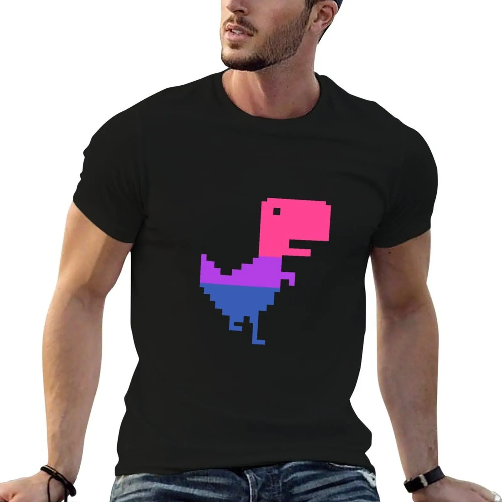 Google Chrome Dino T Rex LGBT Bisexual Pride Flag Dinosaur T-Shirt quick-drying blacks t shirts for men cotton