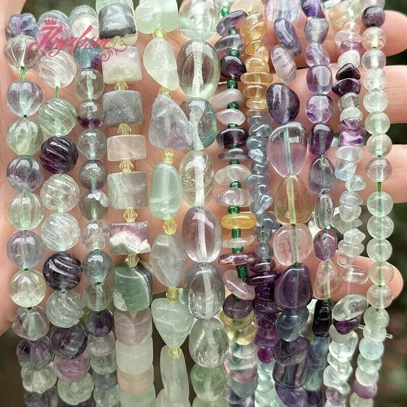 

Natural Fluorite Multicolor Loose Stone Beads Strand 15Inch For DIY Necklace Bracelat Earring Jewelry Making