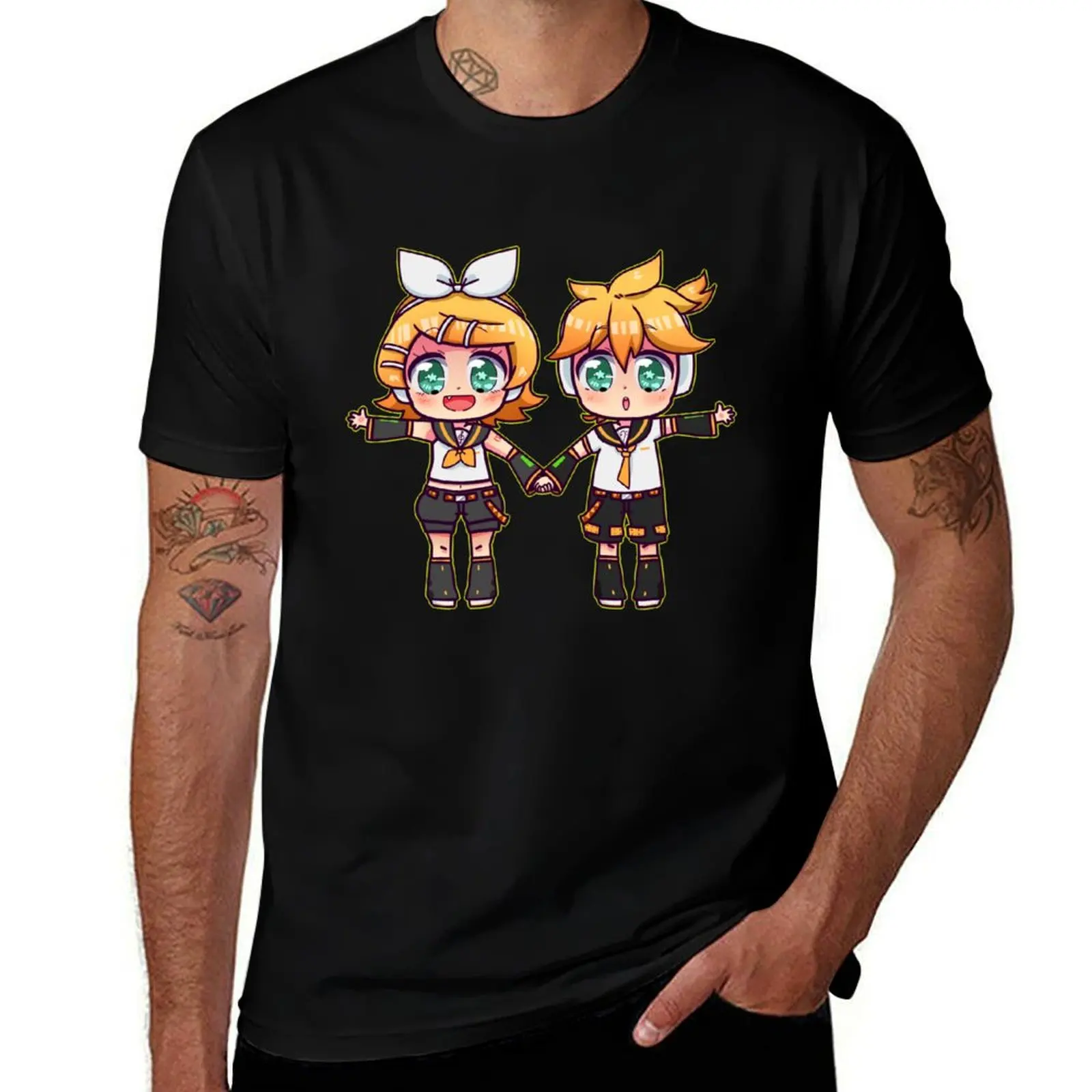 

Twins Rin and Len T-Shirt Big and Tall Basic Tee Shirt