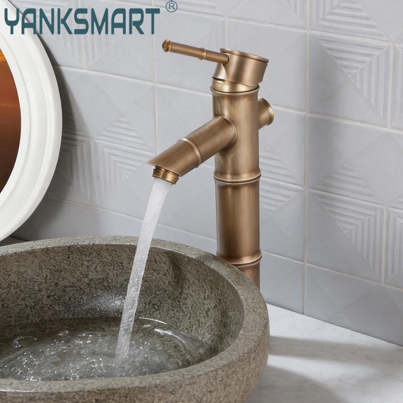 

YANKSMART Bamboo Shape Bathroom Faucet Single Handle Deck Mounted Torneira Wash Basin Hot and Cold Faucets Sink Mixer Water Tap