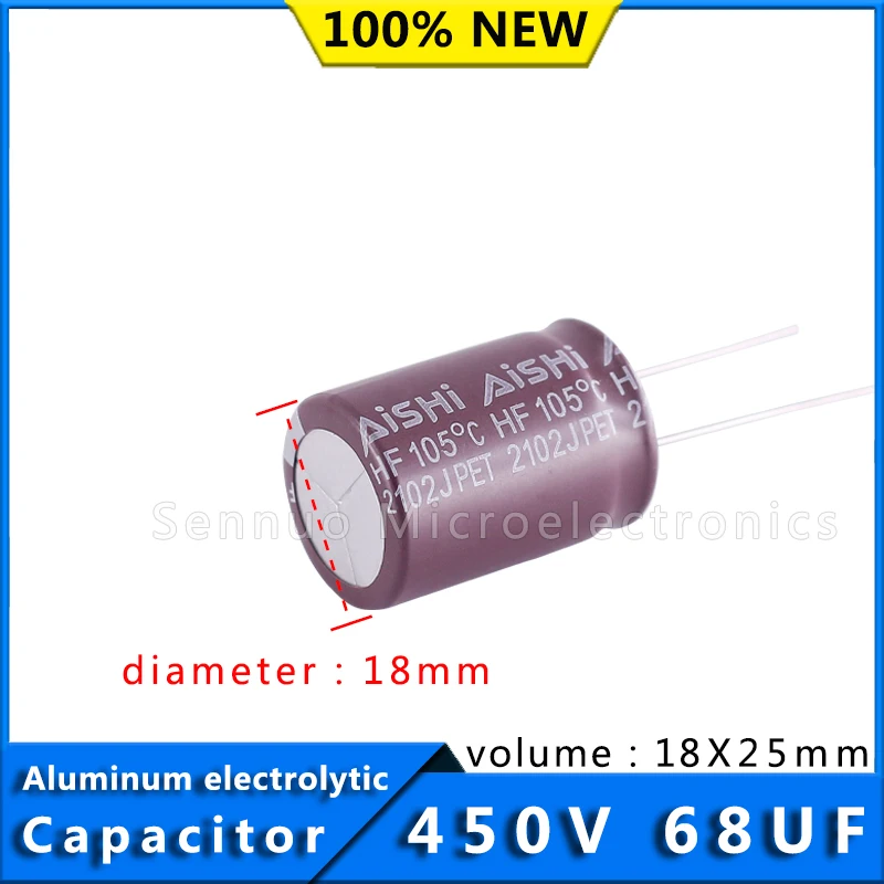 5Pcs ใหม่อลูมิเนียม Electrolytic Capacitor 450v68uf 18*25ความต้านทานความถี่สูงยาว450V 68UF 18X25