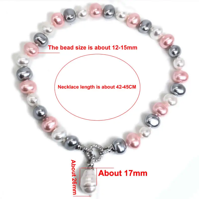 

Multiple colors Elegant Classic Jewelry 12-15mm Large Shell Pearl Necklace for Women 42-45CM Length sweater chain