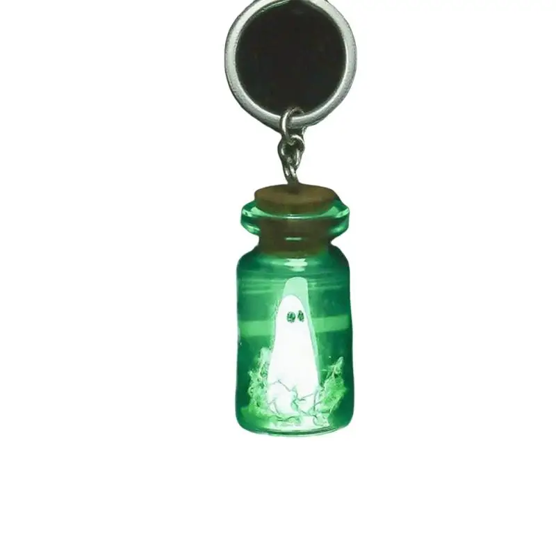 Glow-in-the-Dark Drifting Bottle Keychain Luminous Mini Ghost Halloween Decor Cute Bag Charm for Party Friend Gift