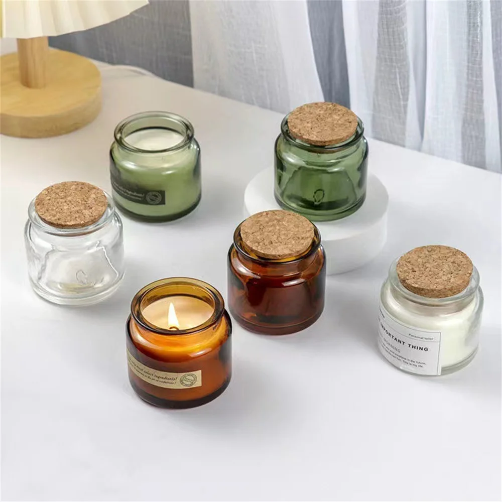 Candle Glass Cups DIY with Wooden Lid Clear Amber Bottle 100ml Jars Handmade Creative Candle Scented Aromatherapy Empty Jars